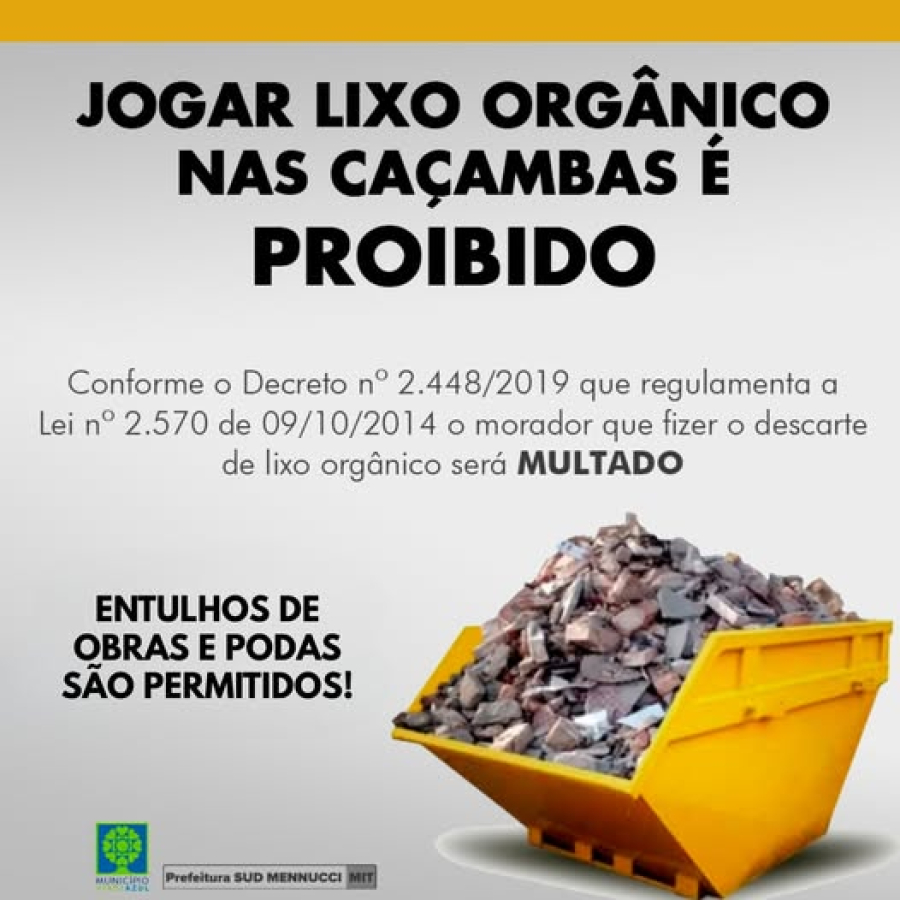 MEIO AMBIENTE: Material orgânico nas caçambas públicas é proibido
