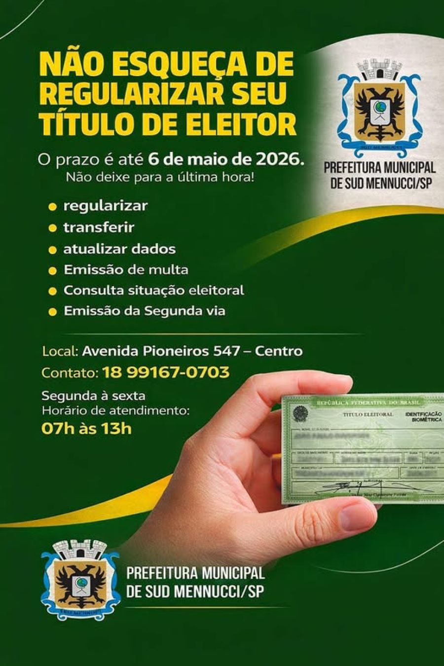 Prefeitura orienta população sobre prazo para regularização do Título de Eleitor