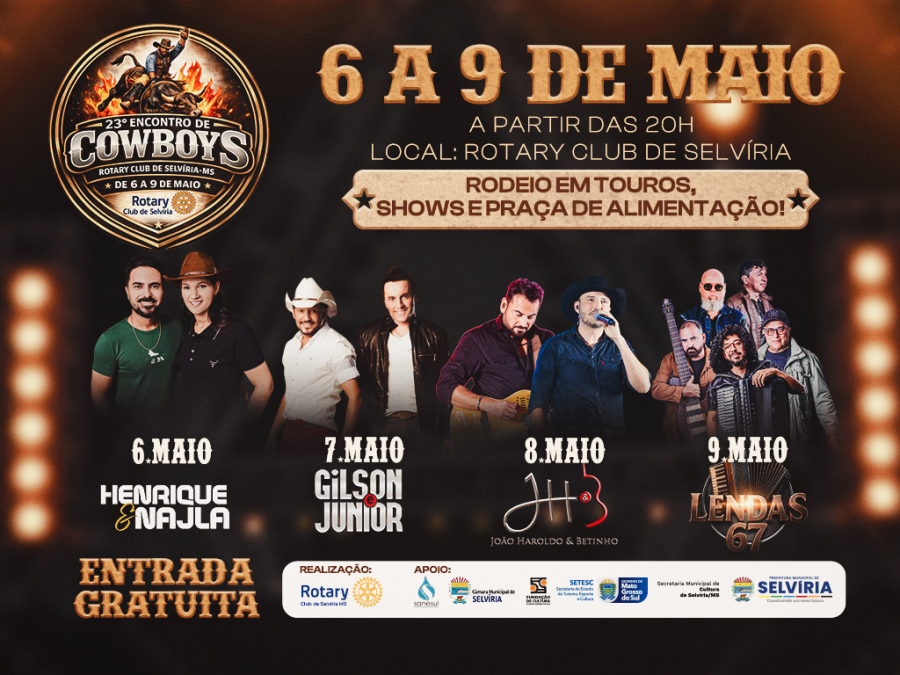 Encontro de Cowboys de Selvíria terá shows de Lendas 67, João Haroldo e Betinho e Gilson e Júnior