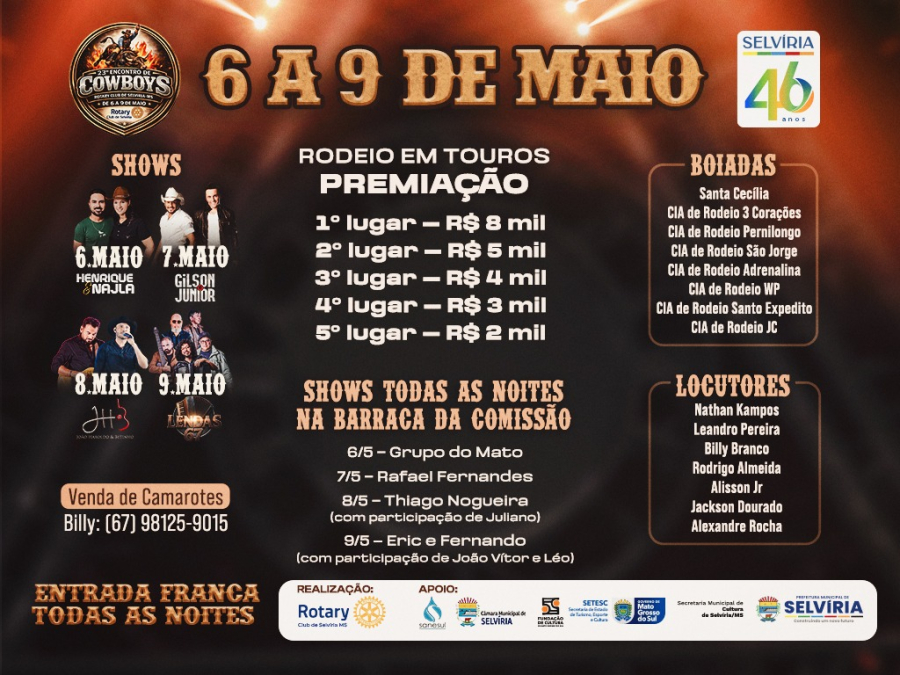 Encontro de Cowboys de Selvíria começa quarta; Confira a programação