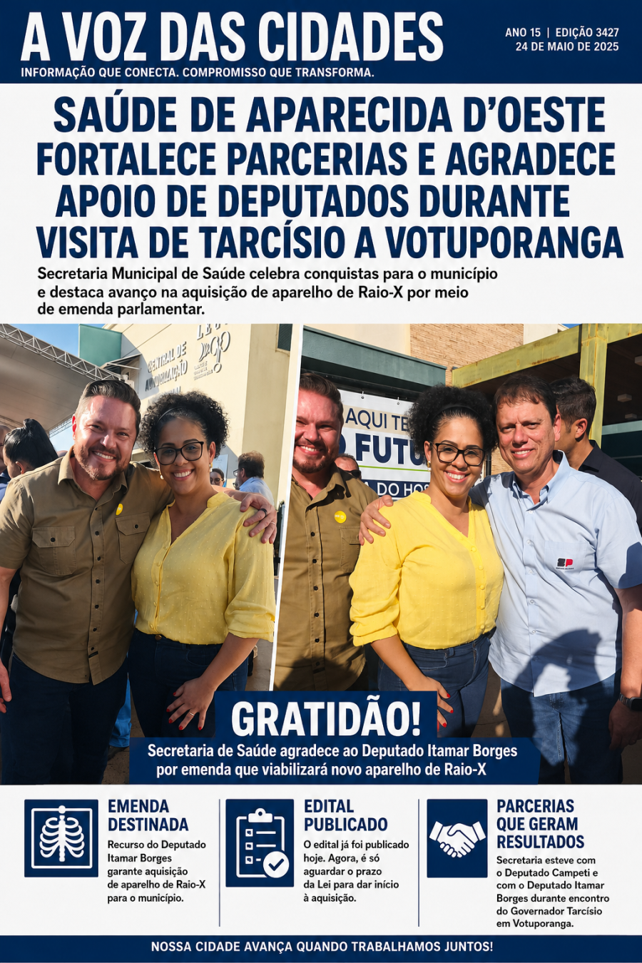 Saúde de Aparecida D’Oeste fortalece parcerias e agradece apoio de deputados durante visita de Tarcísio a Votuporanga