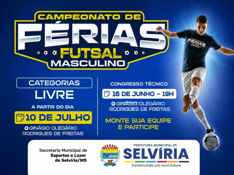 Prefeitura de Selvíria abre inscrições para o Campeonato de Férias de Futsal