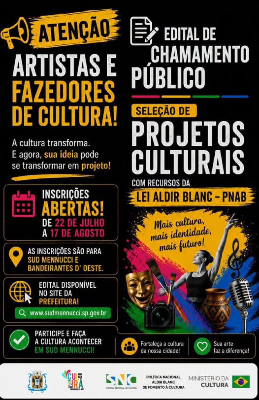 Inscrições para o Edital de Chamamento Público da Política Nacional Aldir Blanc 
