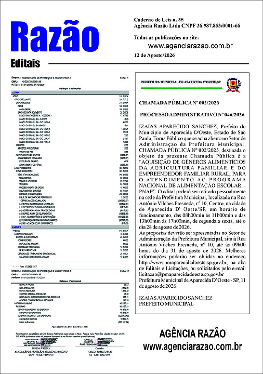 CADERNO EDITAIS - APARECIDA D'OESTE